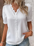 Elegant Women Blouse Shirt V Neck Lace Patchwork Short Sleeve Shirts For Women Summer Lady Tops