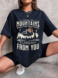 Spring Woman Cotton T-Shirts Mountains Setting Sun Printed Short Sleeve Tees Fashion Female Clothes Comfortable Soft Street Tops