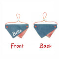 Personalized Pet Bib Bandana, Denim Fabric with Checkered Lining, Customizable Name for Dogs & Cats