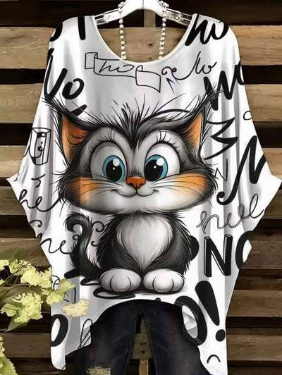 Cute Cat Pattern T Shirt for Women | 3D Animal Print Tee | Summer Fashion