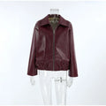 Zekye Spring Summer Women Jackets Fashion Lapel Zipper Long Sleeve Female Coats Lady Street Outwear Burgundy Leather Jacket
