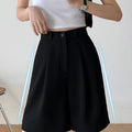 Knee Length Suit Shorts for Women Summer Thin High Waisted A-Line Wide Leg Pants Woman Loose Black Straight Leg Short Shorts