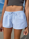 Casual Striped Shorts Women y2k Clothing Drawstring Elastic Waist Loose Fit Wide Leg Bottoms 2000s Aesthetic Streetwear