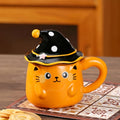 Cute Cat Halloween Ceramic Mug with Lid Spooky Scary Coffee Cup for Hot Tea Cocoa Home Kitchen Cup Festive Decoration Birthday