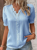 Elegant Women Blouse Shirt V Neck Lace Patchwork Short Sleeve Shirts For Women Summer Lady Tops