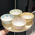 6-Inch Large Capacity Ceramic Bowl with Four Seasons Flower Patternfor Noodles Soup Salad Pasta，Microwave/Dishwasher Safe