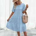 Women's Long Simple Casual Solid Hollow Out Pure Cotton Holiday Style High Waist Fashion Mid-Calf Summer Dresses NEW Vestidos
