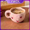 YWDL 1pcs Hand Painted Love Mug Creative Heart  Water Cup Ceramic Milk Mug With Handle Valentine's Day Gift