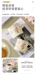 European Light Luxury Floral Mug High Value Retro Home Coffee Cup  Style Gold Afternoon Tea Ceramic Cups