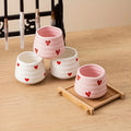2pcs 160ml/5.4oz Cute Heart-Shaped Ceramic Tea Cups No Handle Chinese Gongfu Coffee Cups with Heart Pattern Design