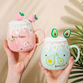 Cute Design With Lid Strawberry Mug Pink Color 450ML Capacity Coffee Mug Heart Art Easy To Clean Porcelain Mug Office Use