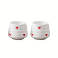 2pcs 160ml/5.4oz Cute Heart-Shaped Ceramic Tea Cups No Handle Chinese Gongfu Coffee Cups with Heart Pattern Design