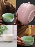 2pcs 500ml multi-style threaded ceramic matcha bowl, tea set, matcha making, dessert pastry making, tea making tools, easy to ca