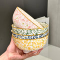 6-Inch Large Capacity Ceramic Bowl with Four Seasons Flower Patternfor Noodles Soup Salad Pasta，Microwave/Dishwasher Safe