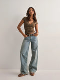 2025 Summer New Fashion Women's T-Shirt Solid-Color Slim-Fit V-Neck Short-Sleeve Top Y2k Clothing
