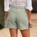 Cotton Linen Solid Shorts For Women Button High Waist Summer Loose Casual Pockets Shorts Female Pants Women Clothing