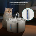 2.2L Automatic Cat Fountain Stainless Steel Pet Water Dispenser Silent Water Pump Circulation Filtering Visual Window（USB）