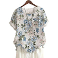 2025 Summer retro fashion printed loose casual shirt top, suitable for casual or vacation ladies' beachwear