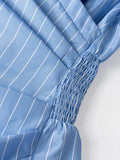 Women Dress Striped Wrap V Neck Ruched Shirt Mini Dress Chic New Spring Summer Preppy Dress Office Work Date Tailored Dress