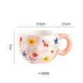 300ML Cute Hand Pinched Irregular Ceramic mug Flower Heart Pattern Coffee Cup Breakfast Milk tea cups Gift For Kids Girls