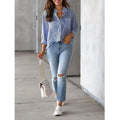 Classic Blue Striped Shirt Women 2026 Spring Streetwear Vintage Long Sleeve Blouses Female Casual Loose Single-Breasted Shirts