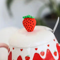 Cute Design With Lid Strawberry Mug Pink Color 450ML Capacity Coffee Mug Heart Art Easy To Clean Porcelain Mug Office Use