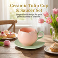 Ceramic Coffee Cup And Saucer Set Tulip Shape Japanese Style Design TeaCup set Drinkware Kitchen,Dining & Bar Coffeeware