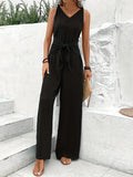 New Elegant Women Solid Jumpsuit Casual Fashion Sleeveless Rompers Office Lady V Neck Jumpsuits