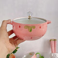 Strawberry ceramic instant noodle soup bowl cover soup bowl noodle bowl cute girl tableware set
