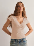 2025 Summer New Fashion Women's T-Shirt Solid-Color Slim-Fit V-Neck Short-Sleeve Top Y2k Clothing