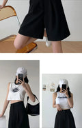 Knee Length Suit Shorts for Women Summer Thin High Waisted A-Line Wide Leg Pants Woman Loose Black Straight Leg Short Shorts