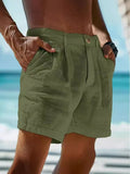 2026 Summer Cotton Linen Shorts for Men Solid Casual Button Pocket Beach Shorts Men's Comfortable Simple Vacation Leiture Pants
