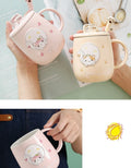 Cat-themed ceramic mug with lid and spoon cartoon style perfect for office or home use coffee cup mugs mug glass mug cup  mugs