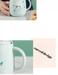 Cat-themed ceramic mug with lid and spoon cartoon style perfect for office or home use coffee cup mugs mug glass mug cup  mugs