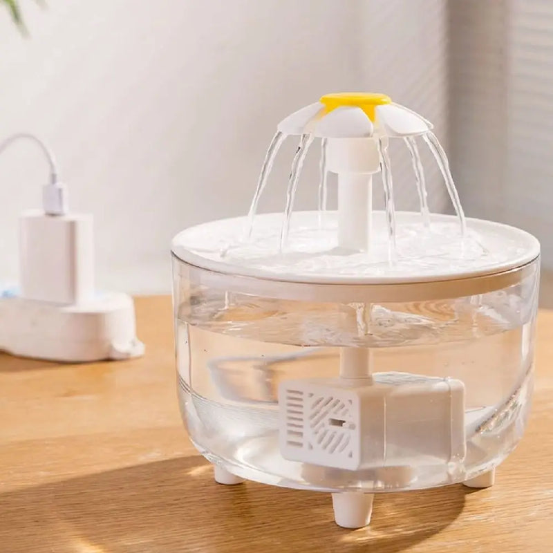 Electric Automatic Cat Water Fountain Transparent Flower Nozzle Cat Water Dispenser Mute Operation Water Filter