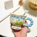 Cute ceramic cup as a holiday gift for girls - water cup with flowers, travel companion cup, coffee cup