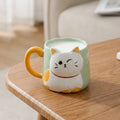 Drinkware 3D Embossed Ceramic Mug Cartoon Hand Painted Milk Mug Cat Pattern 500ml Coffee Cup Home Use