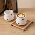 2pcs 160ml/5.4oz Cute Heart-Shaped Ceramic Tea Cups No Handle Chinese Gongfu Coffee Cups with Heart Pattern Design