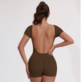 Backless Ribbed Bodysuit for Women Seamless U-Neck Short Sleeve Scoop Neck Jumpsuit Tummy Control Butt Lifting Workout Romper