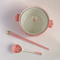 Strawberry ceramic instant noodle soup bowl cover soup bowl noodle bowl cute girl tableware set