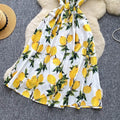SINGREINY Lemon Print Beach Midi Dress Summer Women Spaghetti Strap A line Backless Split Korean Bohemian Floral Sundress