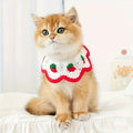 Strawberry Plaid Pet Bib, Soft Polyester Bow Tie with Ruffle Edge, Adjustable Strap for Cats Dogs All Sizes
