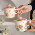 Ceramic Mugs for Milk Coffee Breakfast Ins-Style with Unique Flower Pattern Creative Cups as Perfect Gifts Dormitory Use New