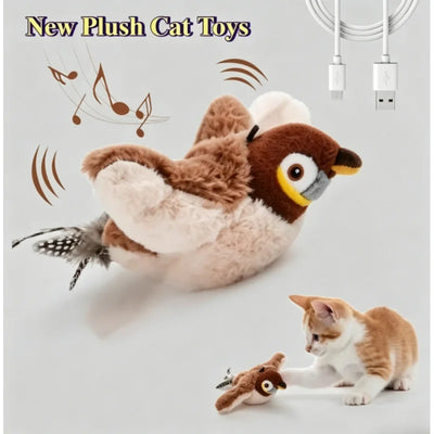USB Rechargeable Electric Flapping Bird Cat Toy Touch Activated Squeaky Plush Toy With Catnip Interactive Play Toy For Pets