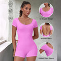 Backless Ribbed Bodysuit for Women Seamless U-Neck Short Sleeve Scoop Neck Jumpsuit Tummy Control Butt Lifting Workout Romper