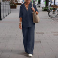 Two-piece Set Women Summer Suit Plus Size Cotton Linen Single-breasted Shirt Trousers Casual Top Wide Leg Pants Loose Outfits