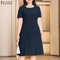 2025 ZANZEA Office Pleated Dresses Summer Women Short Sleeve Work OL Sundress Casual Solid Party Vestidos Knee-length Robe Femme