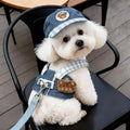 Denim Pet Leash Harness Set, Adjustable German-style Walking Chest Strap, Summer Outdoor Clothes for Cats, Universal for Dogs an