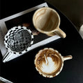 Unique INS Ceramic Coffee Cup Hand Pinched Plaid Water Cups Heat-resistant U-shaped handle Irregular Chessboard Mugs Breakfast