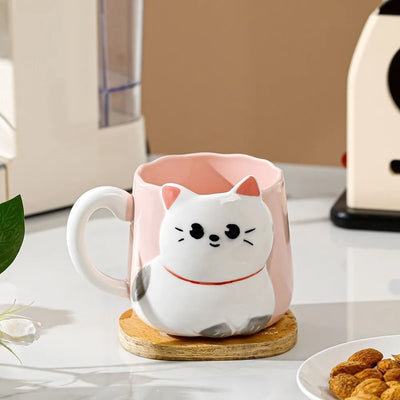 Drinkware 3D Embossed Ceramic Mug Cartoon Hand Painted Milk Mug Cat Pattern 500ml Coffee Cup Home Use